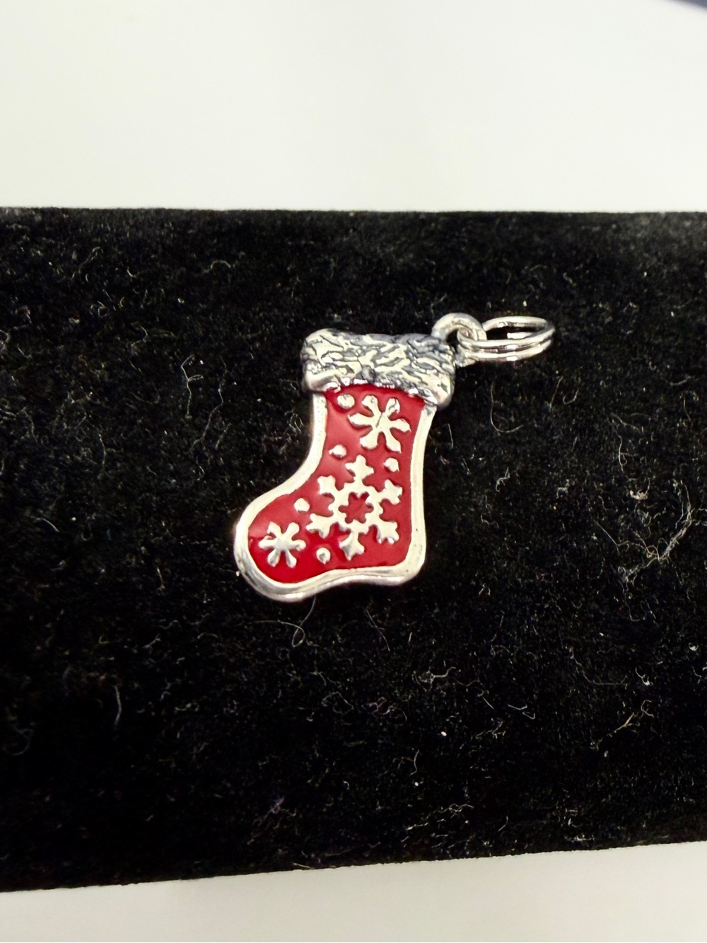 JAMES AVERY Sterling Silver Red Enamel Christmas Stocking Sock Charm  Pendant